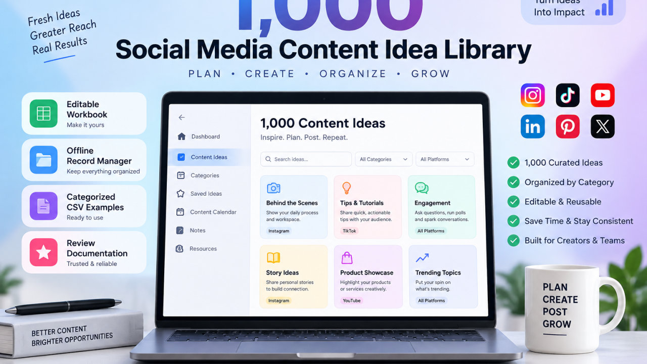 1,000 Social Media Content Idea Library